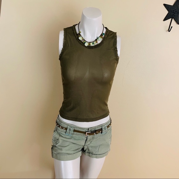 2/$20 Kenneth Cole Sheer Olive Green Tank Top - Picture 3 of 13